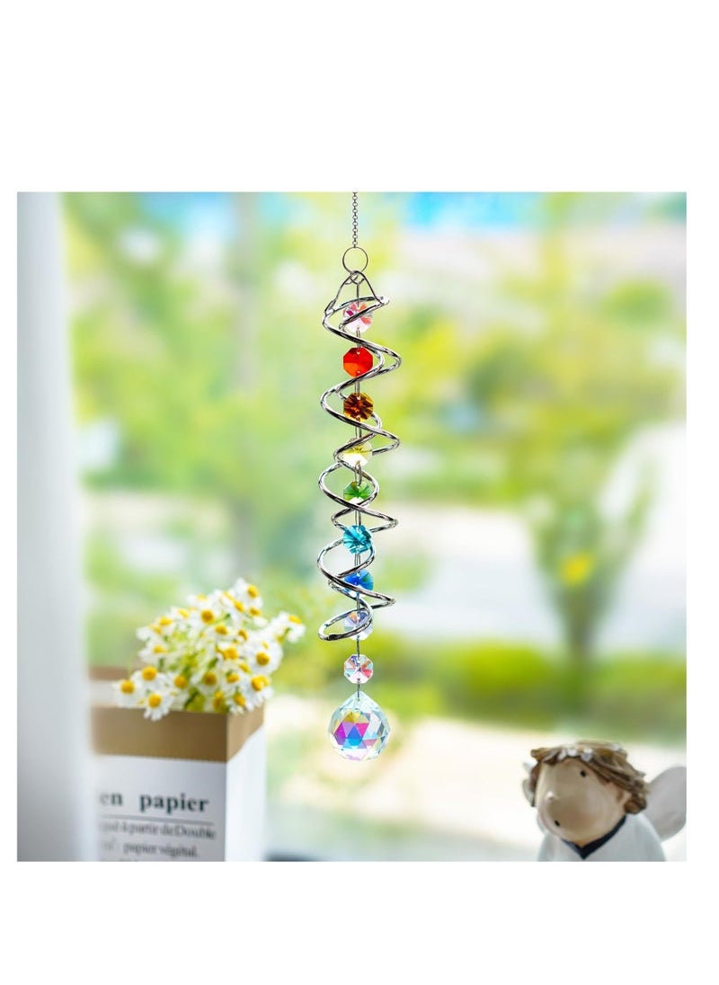 Captaintech Wind Spinner Gazing Ball Spiral Tail, Garden Suncatcher Crystal Pendant, Round Shaped Glass Prisms Beads Chain with Seven Chakra Beads, Suncatchers for Windows Hanging for Home Garden  - Image 3