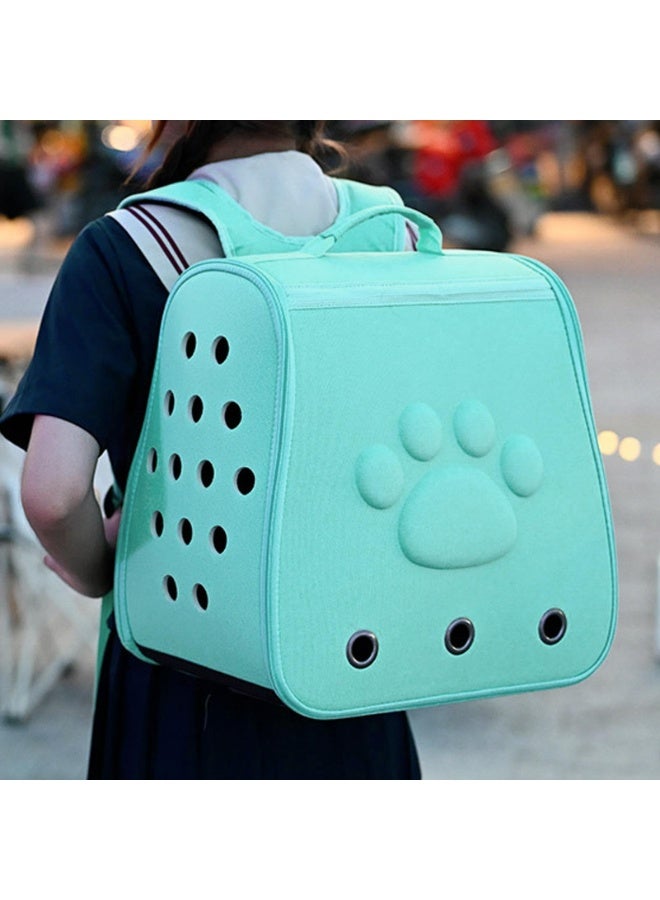 Pet Carrier Backpack with Ventilation Holes, Turquoise Blue, Paw Print Design with Top Handle - Image 2