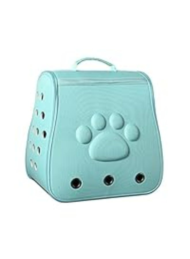 Pet Carrier Backpack with Ventilation Holes, Turquoise Blue, Paw Print Design with Top Handle - Image 1
