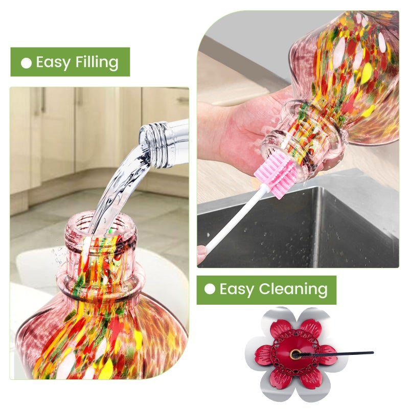 BOLITE Hummingbird Feeder, Hand Blown Glass Hummingbird Feeders for Outdoors Hanging, with Ant Moat and 5 Feeding Ports, 22 Ounces, Purple, Birthday Gifts for Women Men, Gifts for Mom Dad - Image 4