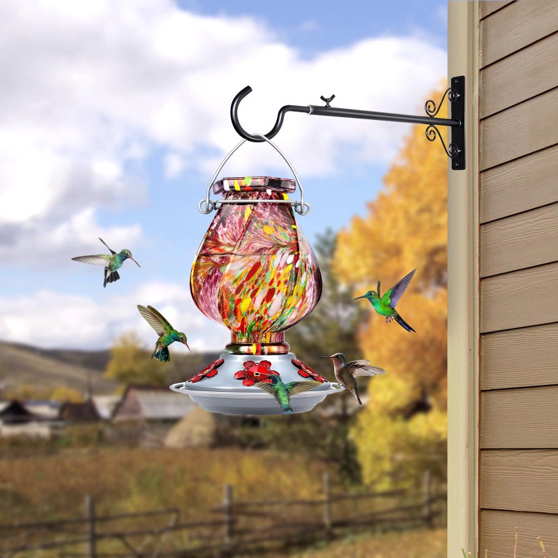 BOLITE Hummingbird Feeder, Hand Blown Glass Hummingbird Feeders for Outdoors Hanging, with Ant Moat and 5 Feeding Ports, 22 Ounces, Purple, Birthday Gifts for Women Men, Gifts for Mom Dad - Image 5