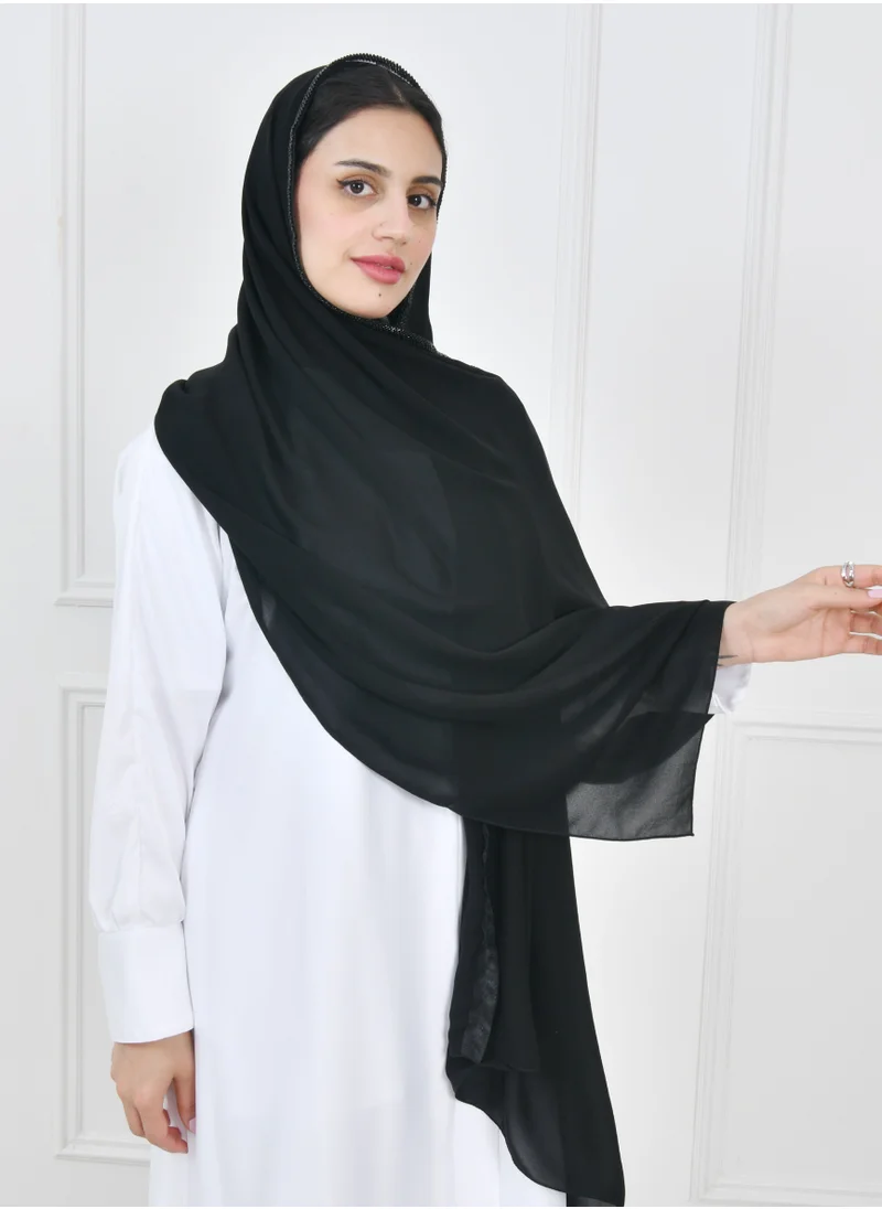 عبايات حوراء طرحه حرير بحافة مزينة بشك اسود انيق