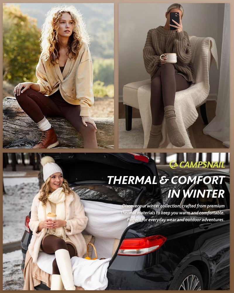 CAMPSNAIL Fleece Lined Leggings Women - Thick Soft High Waisted Black Tummy Control Thermal Warm Velvet Pants for Cold Winter - Image 2