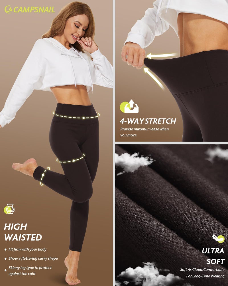 CAMPSNAIL Fleece Lined Leggings Women - Thick Soft High Waisted Black Tummy Control Thermal Warm Velvet Pants for Cold Winter - Image 4