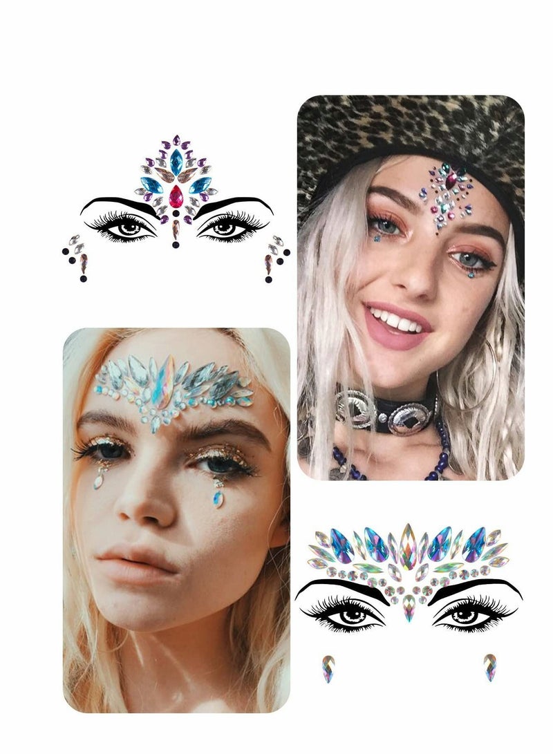 Y&D Face Jewels, Gems, 8 Sets Mermaid Stick On, Rhinestones Rave Eyes Body Bindi Temporary Stickers Crystal Decorations Fit for Festival Party - Image 2