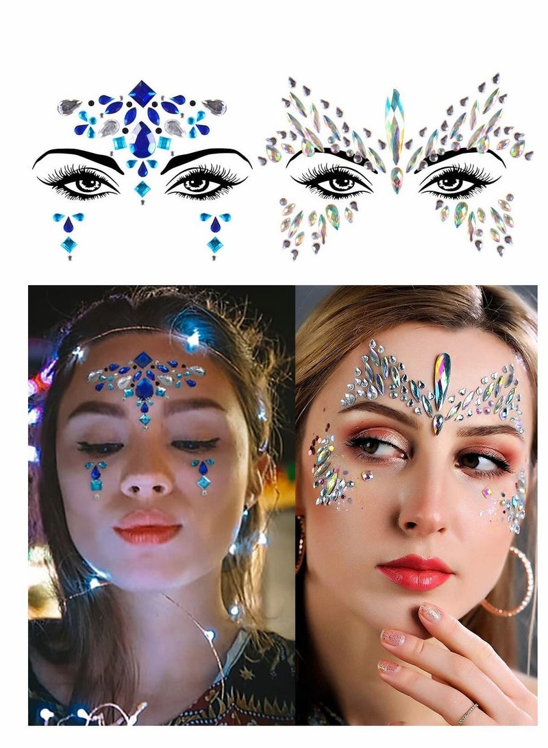 Y&D Face Jewels, Gems, 8 Sets Mermaid Stick On, Rhinestones Rave Eyes Body Bindi Temporary Stickers Crystal Decorations Fit for Festival Party - Image 4
