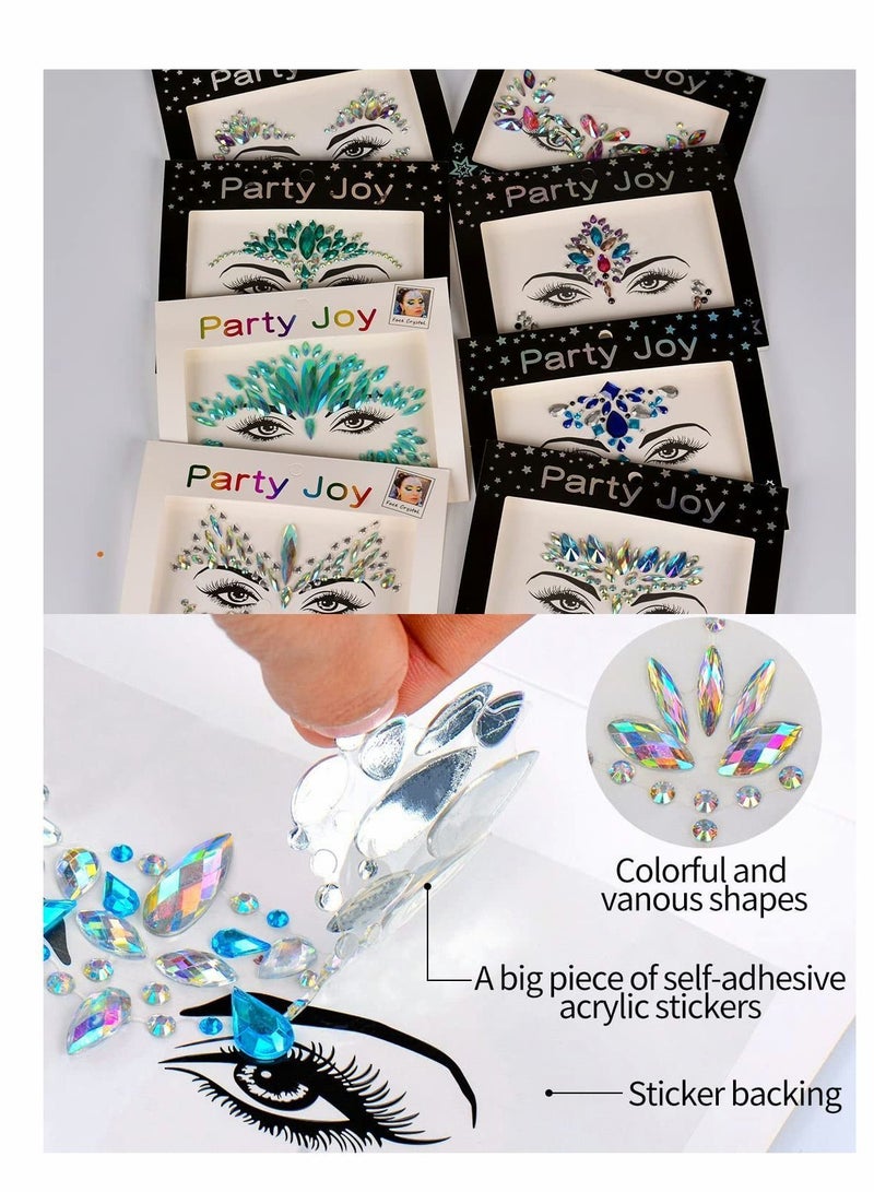 Y&D Face Jewels, Gems, 8 Sets Mermaid Stick On, Rhinestones Rave Eyes Body Bindi Temporary Stickers Crystal Decorations Fit for Festival Party - Image 5