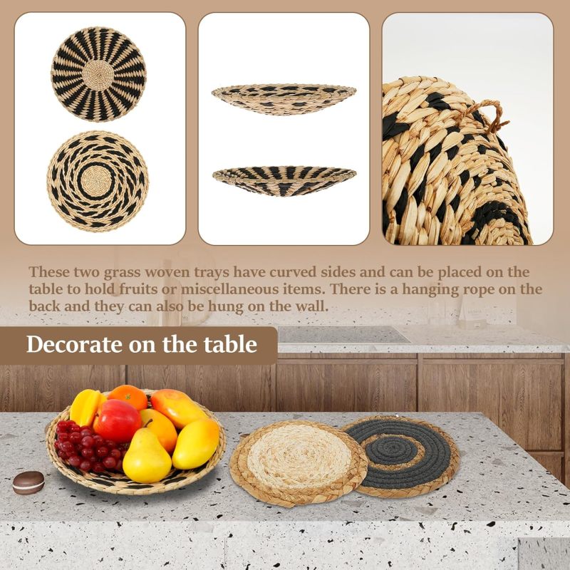 Round Wall Baskets: 7-Piece Brown 30*30Cm Handwoven Eco-Friendly Rattan - Bohemian Style Decorative Wall Baskets for Bedroom Living Room Home Decor - Image 5
