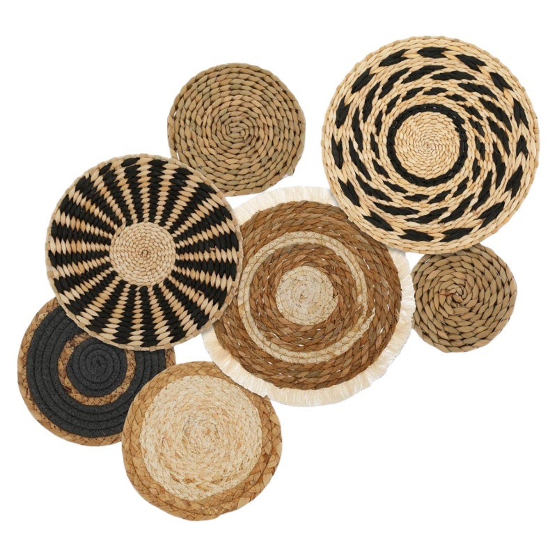 Round Wall Baskets: 7-Piece Brown 30*30Cm Handwoven Eco-Friendly Rattan - Bohemian Style Decorative Wall Baskets for Bedroom Living Room Home Decor - Image 1