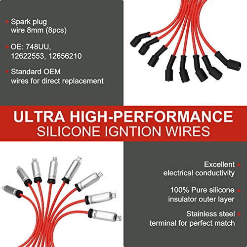 SPARKWHIZ Set of 8 Round Ignition Coil UF414 + 748UU Spark Plug Wire Set, Compatible with Chevrolet GMC Pontiac Impala Corvette Tahoe Express Escalade Silverado 1500 2500 3500, Replacement for C1512 UF414 D514A - Image 5