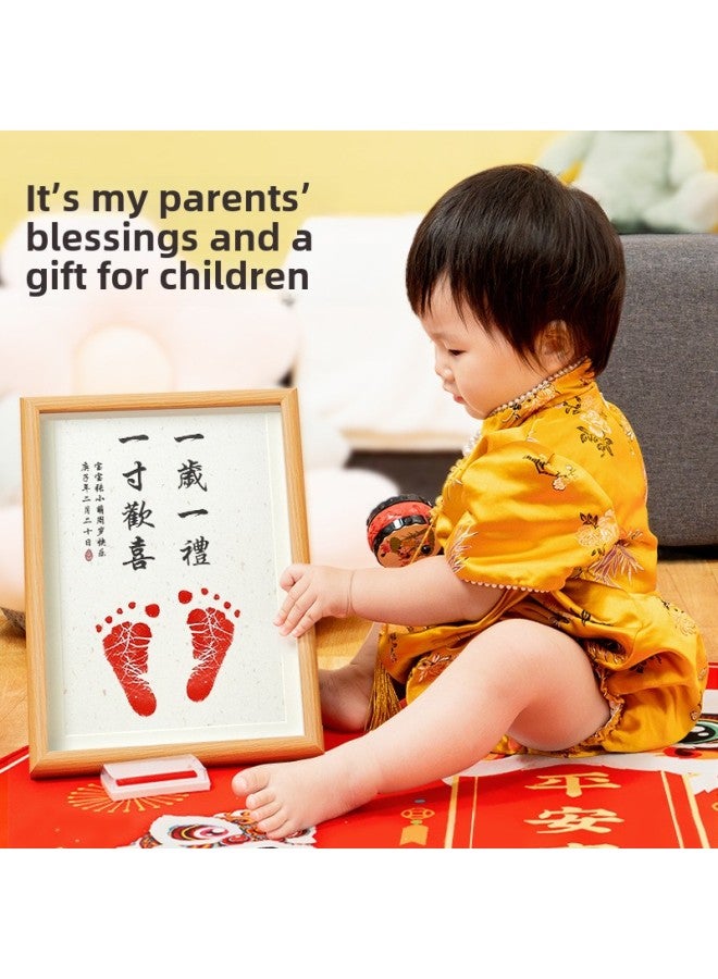 Baby Full Moon Hand And Foot Print Painting Newborn Baby Hundred Days Old Ritual Feeling Hand And Foot Print Souvenir Supplies Photo Frame-Colors: Real Glass Gold Paper - Image 5