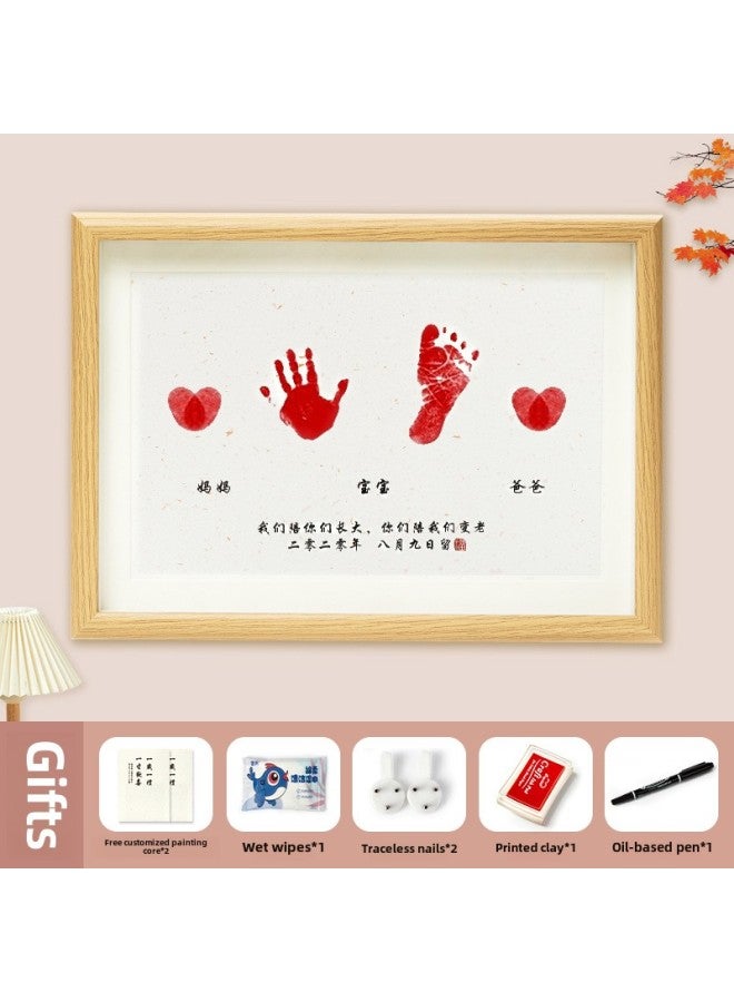 Baby Full Moon Hand And Foot Print Painting Newborn Baby Hundred Days Old Ritual Feeling Hand And Foot Print Souvenir Supplies Photo Frame-Colors: Real Glass Gold Paper - Image 1