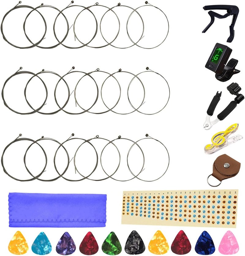 JYsun Electric Guitar Strings 3 Full Sets and Tuner, 3 in 1 Restringing Tool, Capo,Picks and Other Useful Tools - Image 1