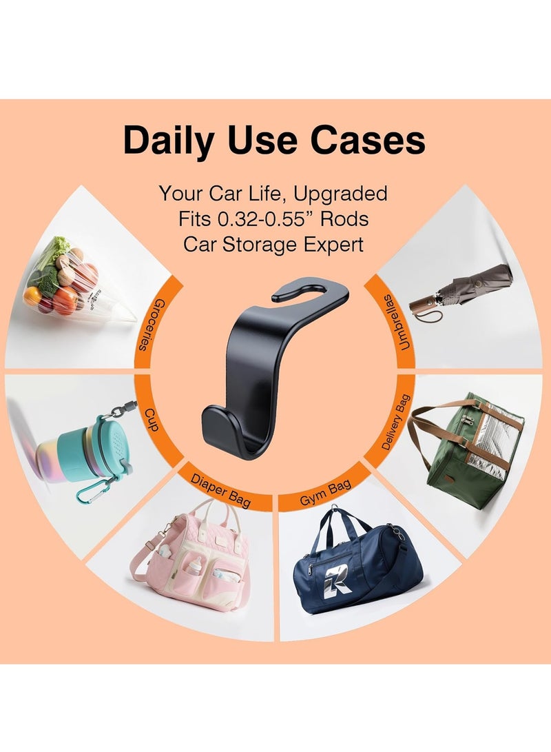 سيارة مقعد شماعات وحافظة حامل - 4 حزمة محاصر ، 55 رطل الثقيلة ، والسيارات هوك ، ومناسبة لمحفظة / حقيبة / معدات الطفل / اللياقة البدنية حقيبة / البقالة / كأس / ، ومناسبة ل 0.32-0.55 " السيارات مسند الرأس رود ( أسود ) - Image 4
