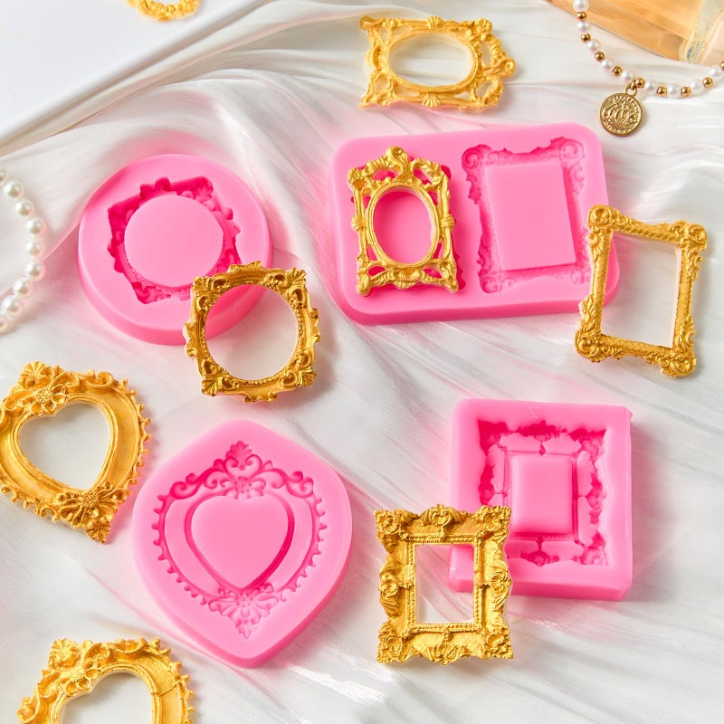 Puyeipt 4 Pcs Photo Frame Silicone Molds, Baroque Style Picture Photo Frames Fondant Molds for Cupcake Topper, Chocolate, Candy, Donut Cake Puck Decoration and Clay Craft Making - Image 4