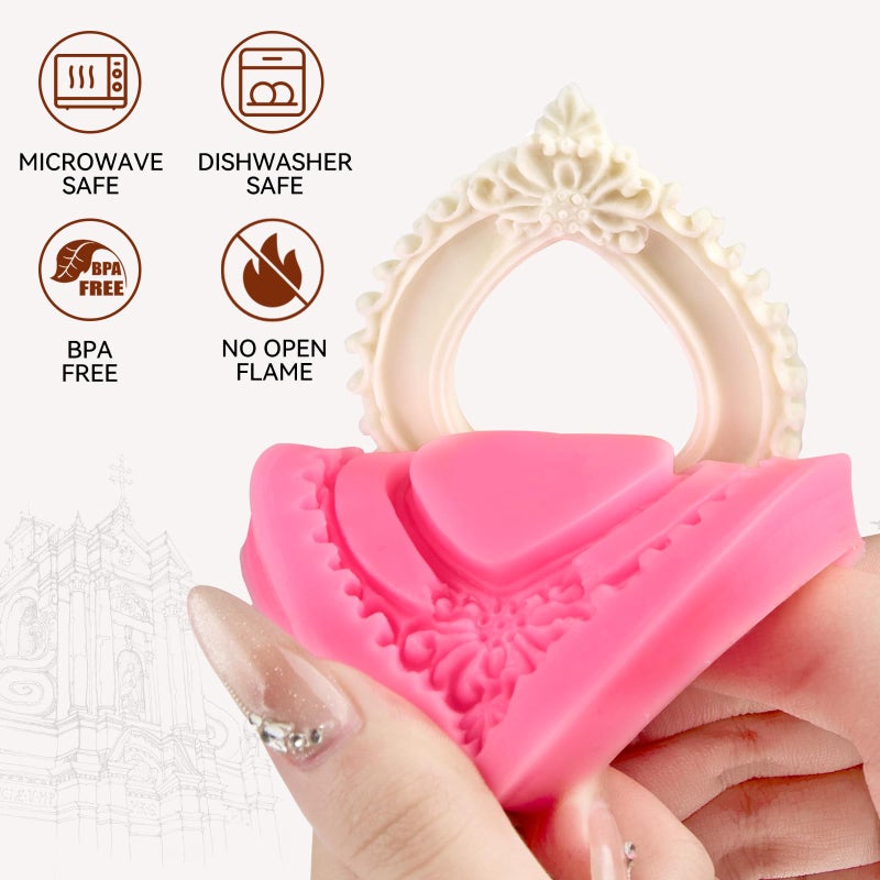 Puyeipt 4 Pcs Photo Frame Silicone Molds, Baroque Style Picture Photo Frames Fondant Molds for Cupcake Topper, Chocolate, Candy, Donut Cake Puck Decoration and Clay Craft Making - Image 3