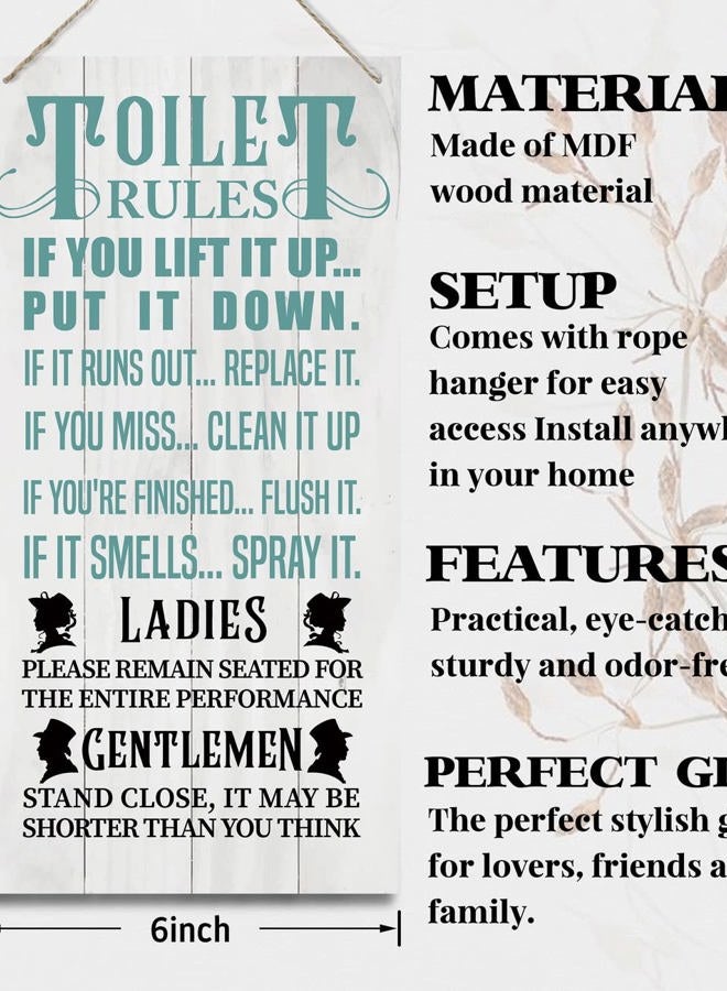 HALUOSI Bathroom Rules Wood Decor Sign, Toilet Rules, Hanging Printed Wooden Plaque Décor, Funny Bathroom Wall Décor, Vintage Bathroom Decor, Toilet Wall Decor Signs, Restroom Wooden Hanging Sign 12x 6inch - Image 2