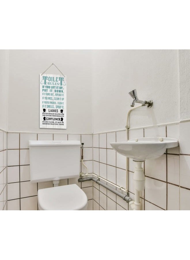 HALUOSI Bathroom Rules Wood Decor Sign, Toilet Rules, Hanging Printed Wooden Plaque Décor, Funny Bathroom Wall Décor, Vintage Bathroom Decor, Toilet Wall Decor Signs, Restroom Wooden Hanging Sign 12x 6inch - Image 4