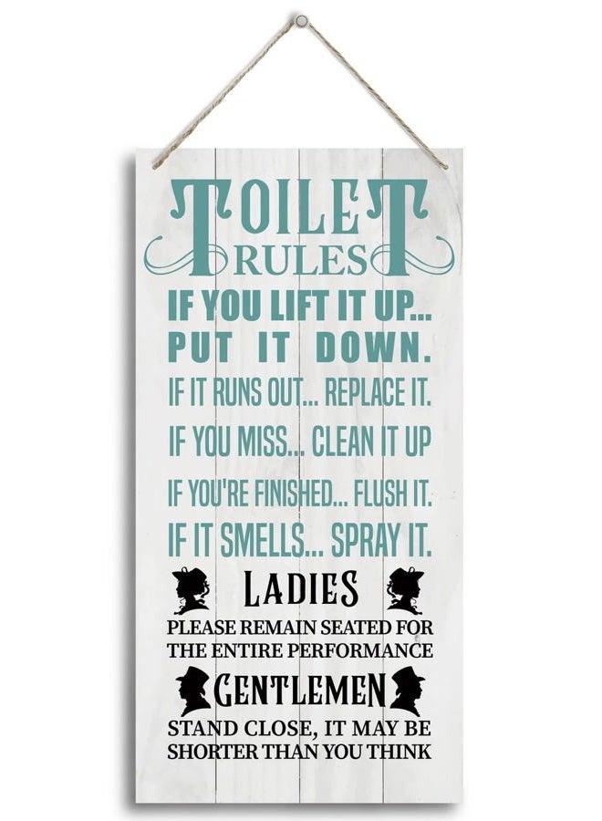 HALUOSI Bathroom Rules Wood Decor Sign, Toilet Rules, Hanging Printed Wooden Plaque Décor, Funny Bathroom Wall Décor, Vintage Bathroom Decor, Toilet Wall Decor Signs, Restroom Wooden Hanging Sign 12x 6inch - Image 1