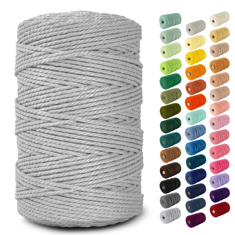 Nook Theory Macrame Cord 3mm 220 Yards Cotton Rope 4mm 5mm Yarn String for Crafts Perfect for Macrame Wall Hanging and Boho Decorations Light Gray