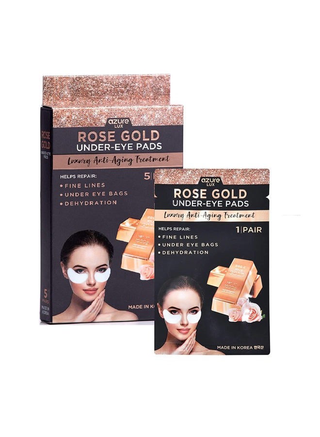Azure Cosmetics Rose Gold Luxury Anti Aging Under Eye Pads - Lifting, Smoothing & Hydrating Eye Mask Patches - Reduces Fine Lines, Wrinkles, Dark Circles & Puffiness - Made in Korea - 5 Pairs - Image 1