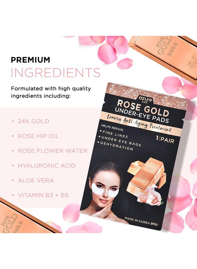 Azure Cosmetics Rose Gold Luxury Anti Aging Under Eye Pads - Lifting, Smoothing & Hydrating Eye Mask Patches - Reduces Fine Lines, Wrinkles, Dark Circles & Puffiness - Made in Korea - 5 Pairs - Image 2