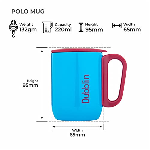 DUBBLIN Polo Stainless Steel Unbreakable Tea Coffee Mug Double Wall with Handle and Lid, Wide Mouth Mug Keeps Beverages Hot & Cold 220 ML Blue - Image 2