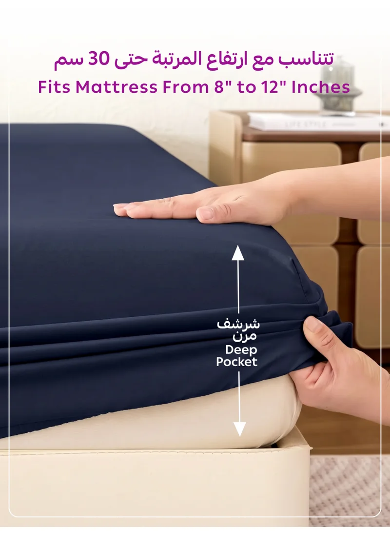 Donetella Navy Blazer 1 Pcs Single Fitted Sheet 90x200 cm | OEKO-TEX Certified Brushed Microfiber Deep Pocket Sheet with All Around Elastic | Ultra Soft, Wrinkle Resistant, Easy Care, Safe for Sensitive Skin  | Best Price UAE