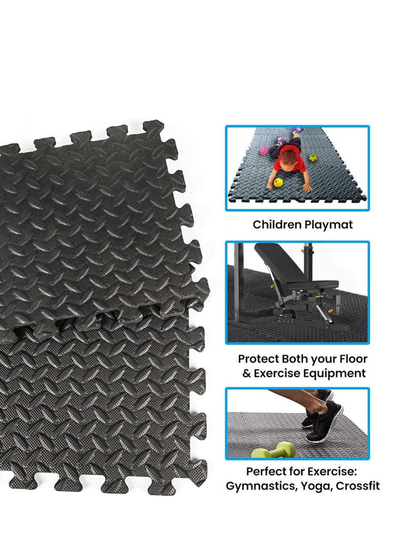 Generic - 6/12/18/24  Pcs Puzzle Fitness Mat Massager Mat Eva Interlocking Foam Floor Tiles Puzzle Mat For Children Tiles Foam Baby Play Mat For Home Gym Home Gym Equipment Mat Non-Slip Floor Mat (Black) - Image 1