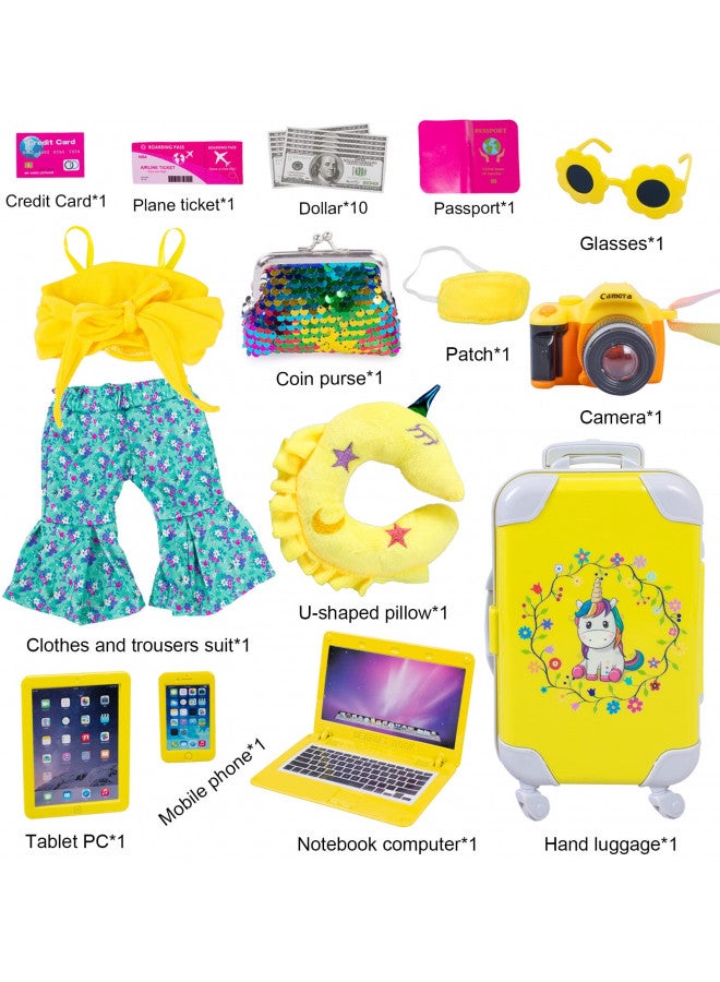 ebuddy Doll Clothes and Accessories 18 Inch Doll Travel Set with Unicorn Printed Luggage Suitcase Fit for 18 inch Girl Doll,Most 18 Inch Dolls(No Doll) - Image 3