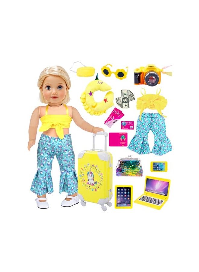 ebuddy Doll Clothes and Accessories 18 Inch Doll Travel Set with Unicorn Printed Luggage Suitcase Fit for 18 inch Girl Doll,Most 18 Inch Dolls(No Doll) - Image 1
