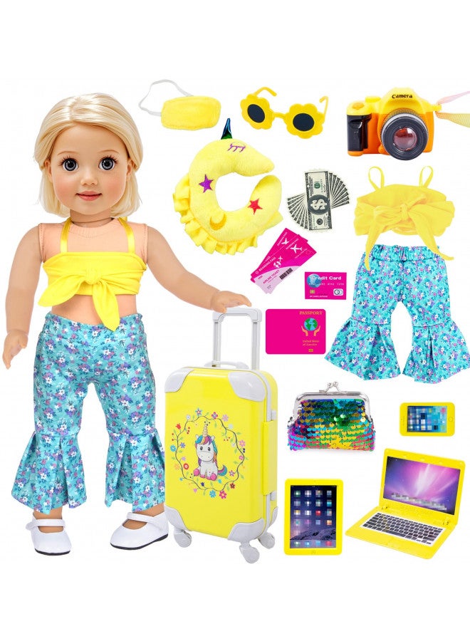 ebuddy Doll Clothes and Accessories 18 Inch Doll Travel Set with Unicorn Printed Luggage Suitcase Fit for 18 inch Girl Doll,Most 18 Inch Dolls(No Doll) - Image 2