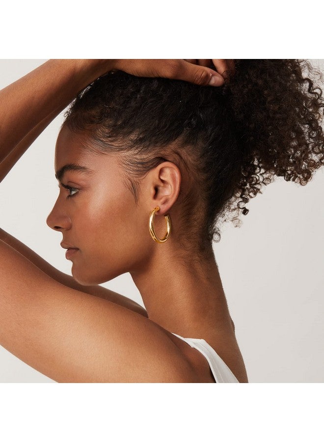 PAVOI 14K Yellow Gold Plated Lightweight Chunky Open Hoops - Gold Hoop Earrings for Women - 40mm Thick Infinity Hoops Women Earrings - Image 1