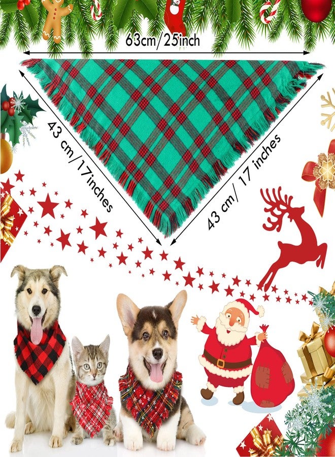 Weewooday 10 Pieces Christmas Dog Bandana Classic Buffalo Plaid Snowflake Pets Scarf Tassels Style Triangle Bibs Pet Holiday Costume Accessories for Small Medium Large Dogs Cats - Image 2