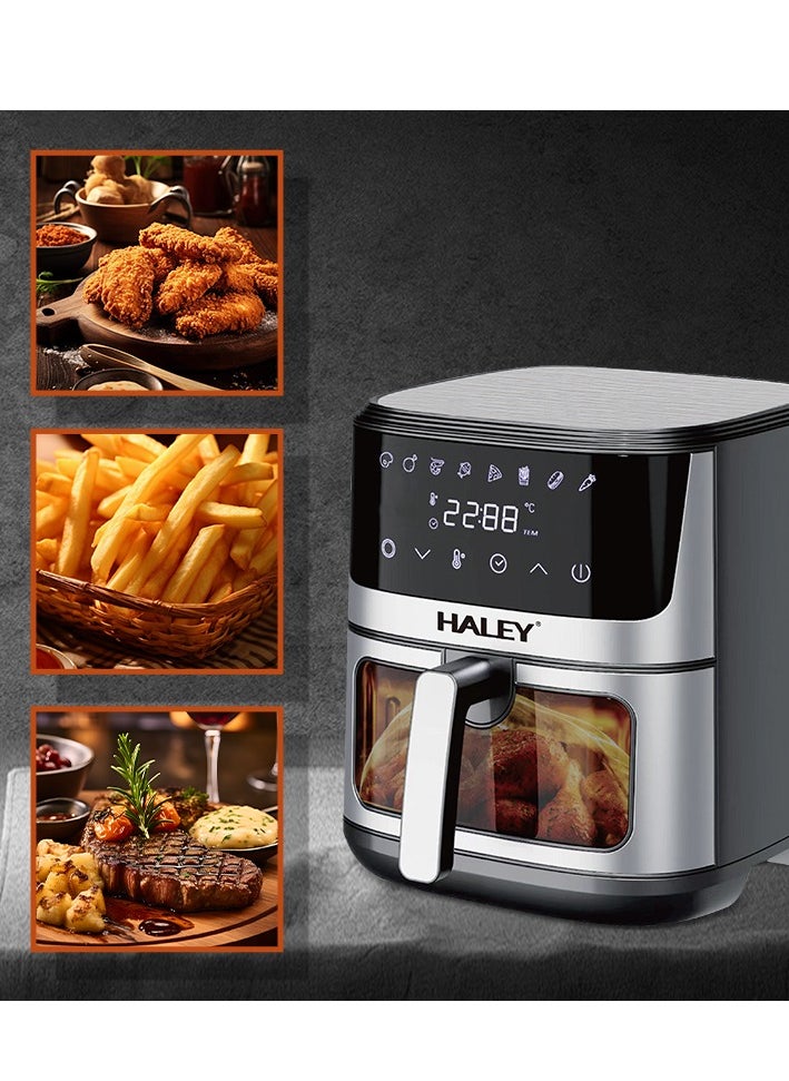 Haley - HALEY Air Fryer 10L with Window, 2000W stainless steel air fryer oven led touch screen oilless, ptfe free, dishwasher safe,2 Years Warranty (10L) - Image 1
