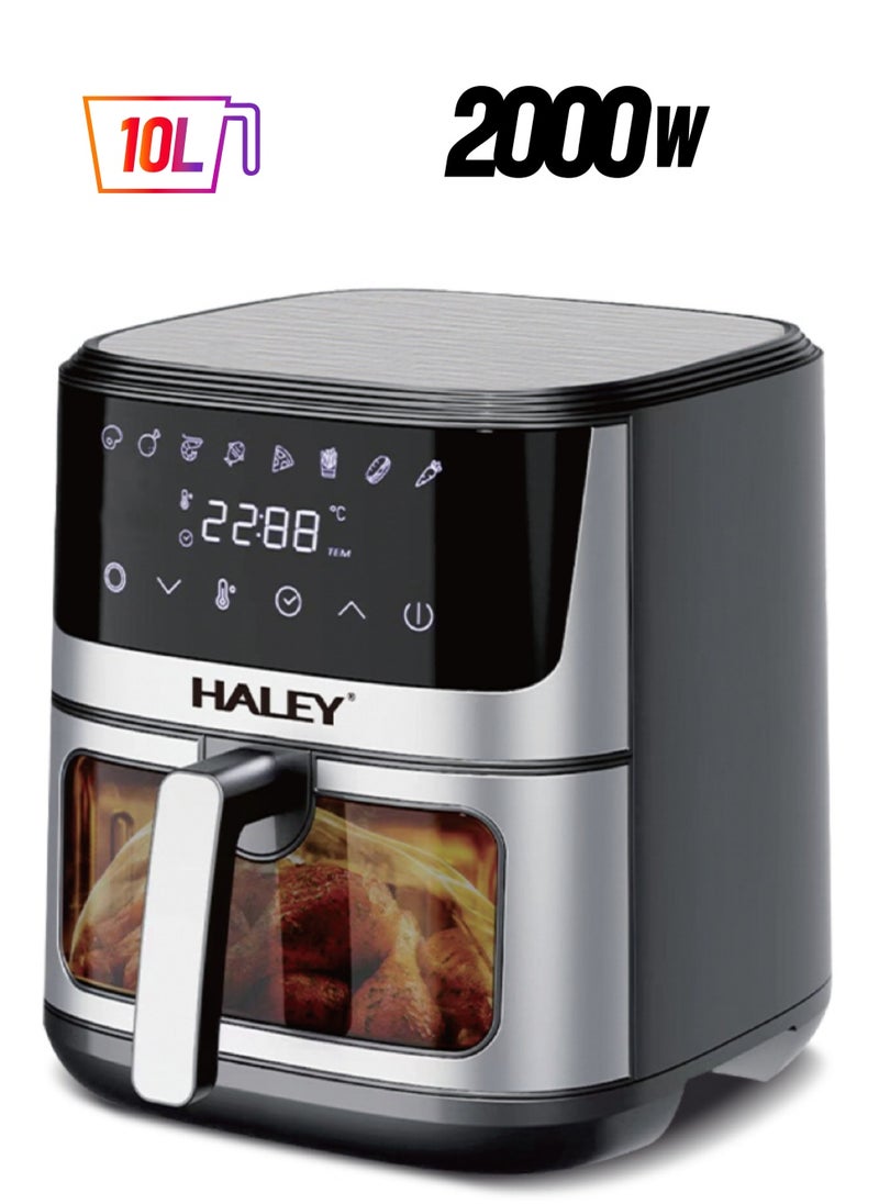 Haley - HALEY Air Fryer 10L with Window, 2000W stainless steel air fryer oven led touch screen oilless, ptfe free, dishwasher safe,2 Years Warranty (10L) - Image 1