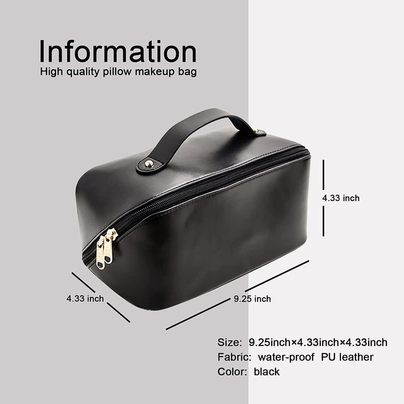 Moxtiza Cosmetic Travel Bag Womens Makeup Travel Bag Portable Leather Cosmetics Bag Makeup Storage Bags with Handle and Divider Wide Opening Cosmetic Organizer Black - Image 3