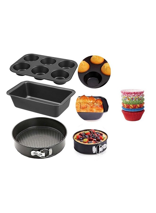 Xacton Cake Baking Set Microwave Safe Utensils 4 pc Combo of Round Cake Mould Cake tin, Bread Moulds for Baking, Muffin Tray, & 100 Pcs Paper Cake Liners I Microwave Oven Accessories Black - Image 1