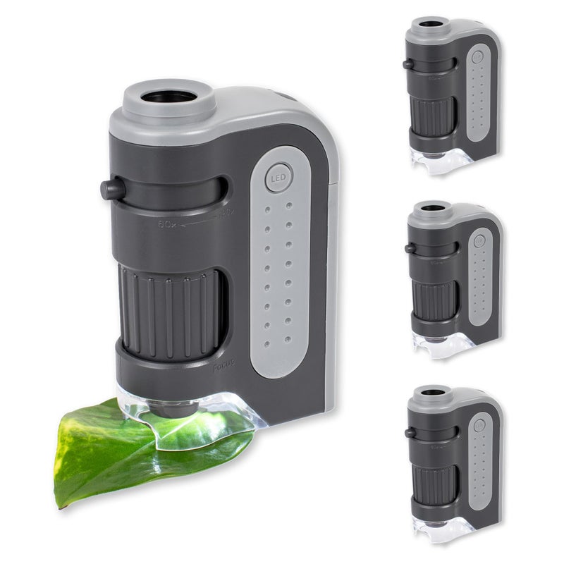 Carson MicroBrite Plus 60x-120x Power LED Lighted Pocket Microscope - Set of 4 (MM-300MU),Black/Grey - Image 1