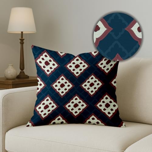 BRICK HOME Set of 5 Polycotton Printed Cushion Covers 24x24 Inches | Ethnic Geometric & Floral Pattern | Navy Blue, Maroon & Off-White | Soft Decorative Pillow Covers for Sofa, Couch & Living Room - Image 3