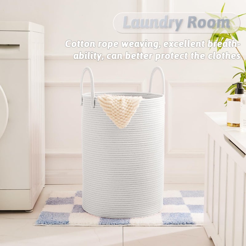 Artfeel Laundry Basket Woven Cotton Rope Laundry Hamper 60L For Decorative Storage Of Dirty Clothes Toys And Blankets In Bathroom Baby Room And Living Room - Image 5