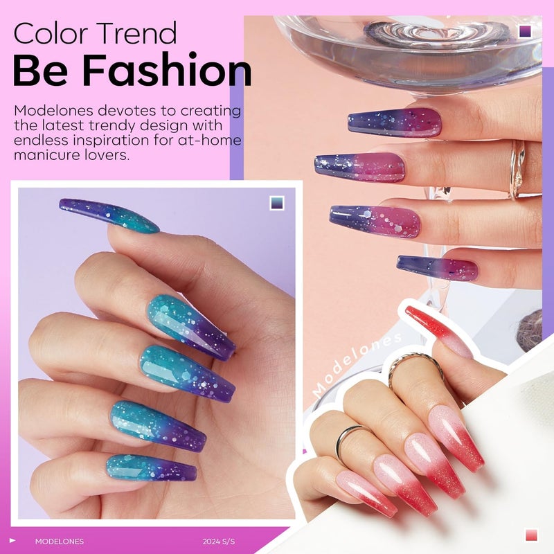 modelones Color Changing Gel Nail Polish, 6 Colors Christmas Red Blue Purple Pink Neon Mood Temperature Change Gel Polish Set Soak Off DIY Home Nail Art Gift - Image 4