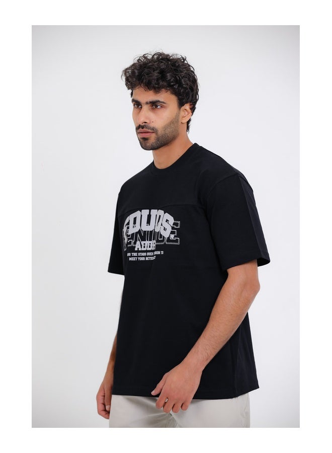 WHITE RABBIT "FDUOS" Printed Short Sleeves Black T-Shirt  - Image 3