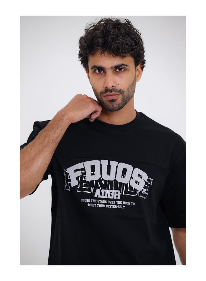 WHITE RABBIT "FDUOS" Printed Short Sleeves Black T-Shirt  - Image 4