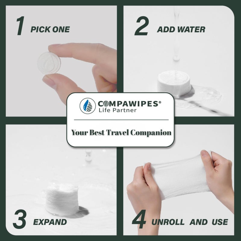 UNKENBO 100 PCS Compressed Towel Tablets - Travel Disposable Towels, Compressed Hiking Toilet Paper, Wilderness Wipes, Compact Toilet Paper, Disposable Compressed Face Towel for Camping, Backpacking & Beauty - Image 4