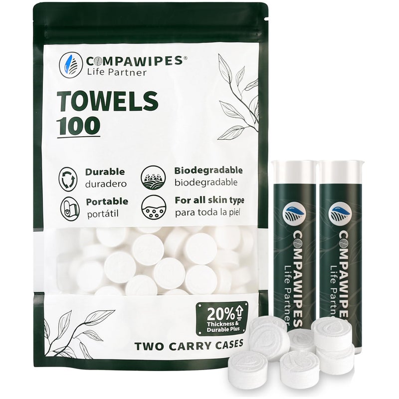 UNKENBO 100 PCS Compressed Towel Tablets - Travel Disposable Towels, Compressed Hiking Toilet Paper, Wilderness Wipes, Compact Toilet Paper, Disposable Compressed Face Towel for Camping, Backpacking & Beauty - Image 1