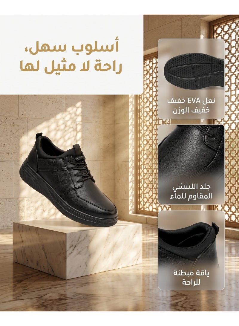 Men's Black Casual Lychee Leather Water-Resistant Shoes - Image 3