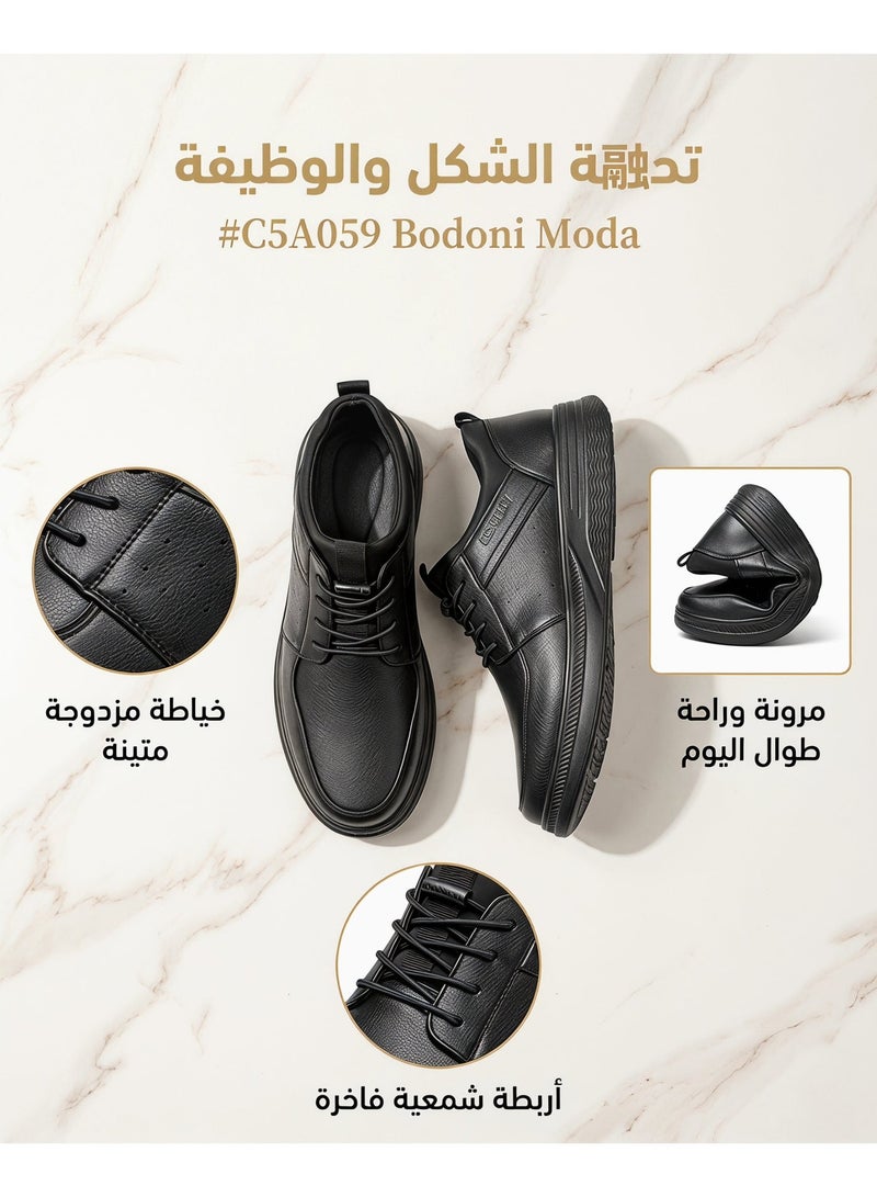 Men's Black Casual Lychee Leather Water-Resistant Shoes - Image 4