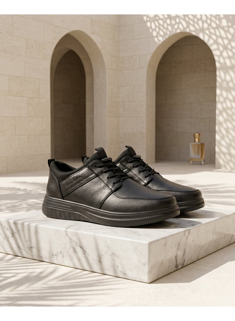 Men's Black Casual Lychee Leather Water-Resistant Shoes - Image 2
