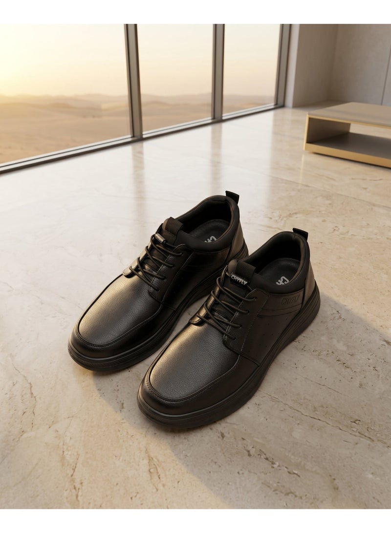 Men's Black Casual Lychee Leather Water-Resistant Shoes - Image 1